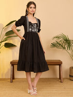 Thumbnail for Janasya Black Gathered Cotton Dress - Dista