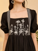 Thumbnail for Janasya Black Gathered Cotton Dress - Dista