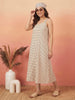 Janasya Cream A-Line Cotton Dress - Dista