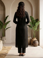 Thumbnail for Janasya Black Straight Silk Blend Kurta & Bottom - Dista
