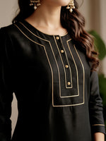 Thumbnail for Janasya Black Straight Silk Blend Kurta & Bottom - Dista