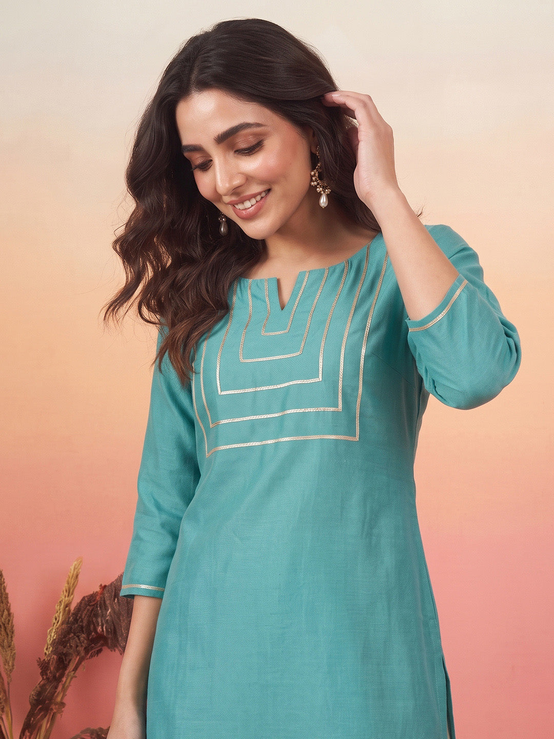 Janasya Aqua Straight Silk Blend Kurta - Dista