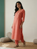 Janasya Peach Straight Silk Blend Kurta - Dista