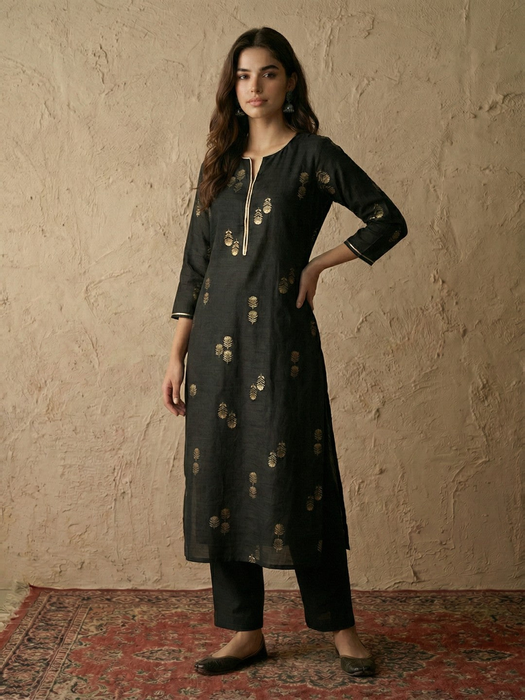 Janasya Black Straight Silk Blend Kurta - Dista