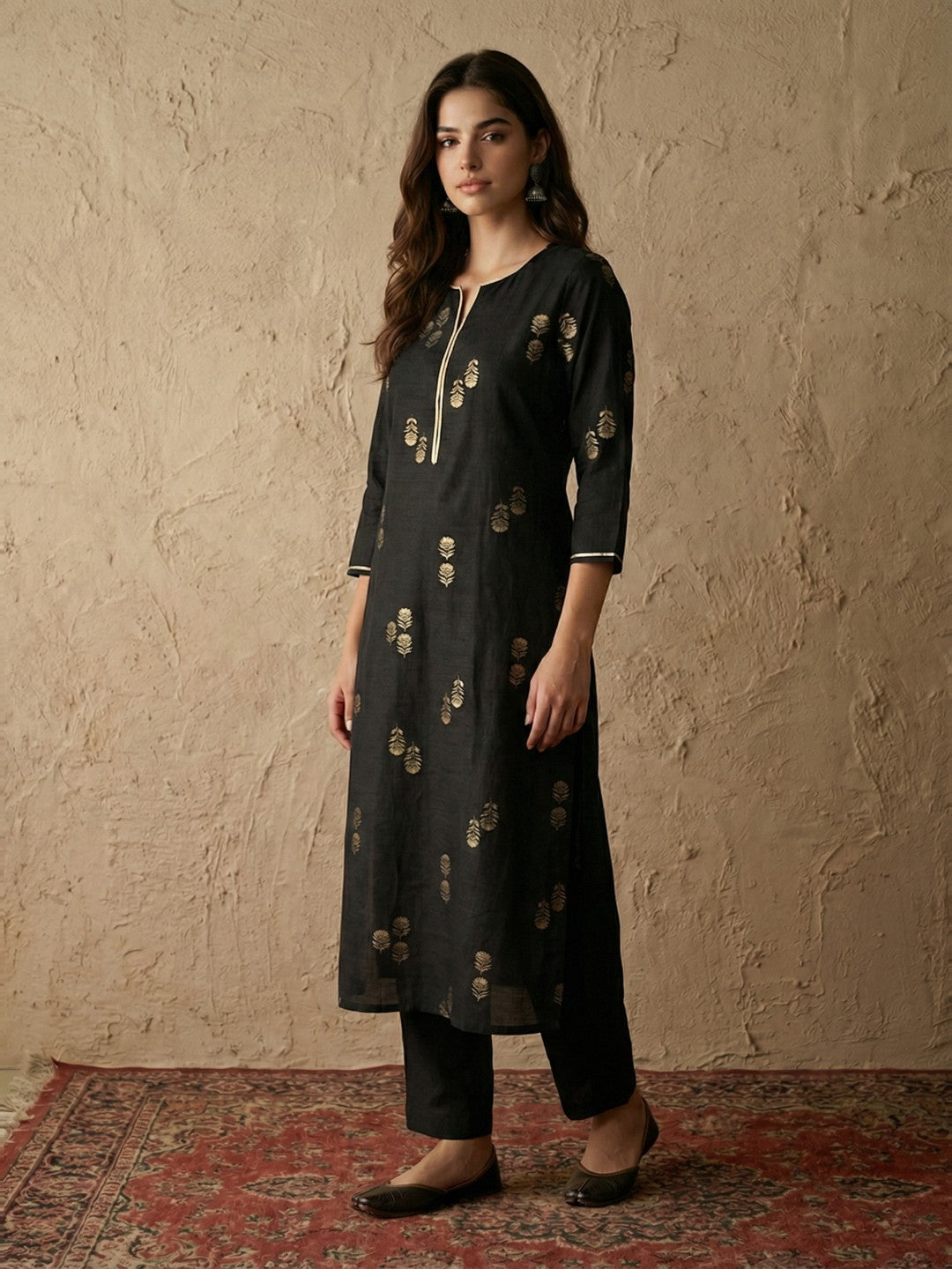 Janasya Black Straight Silk Blend Kurta - Dista