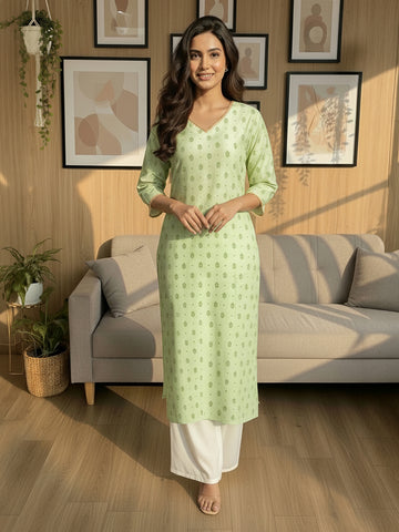 Janasya Mint Straight Silk Blend Kurta - Dista