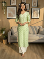 Thumbnail for Janasya Mint Straight Silk Blend Kurta - Dista