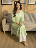 Thumbnail for Janasya Mint Straight Silk Blend Kurta - Dista