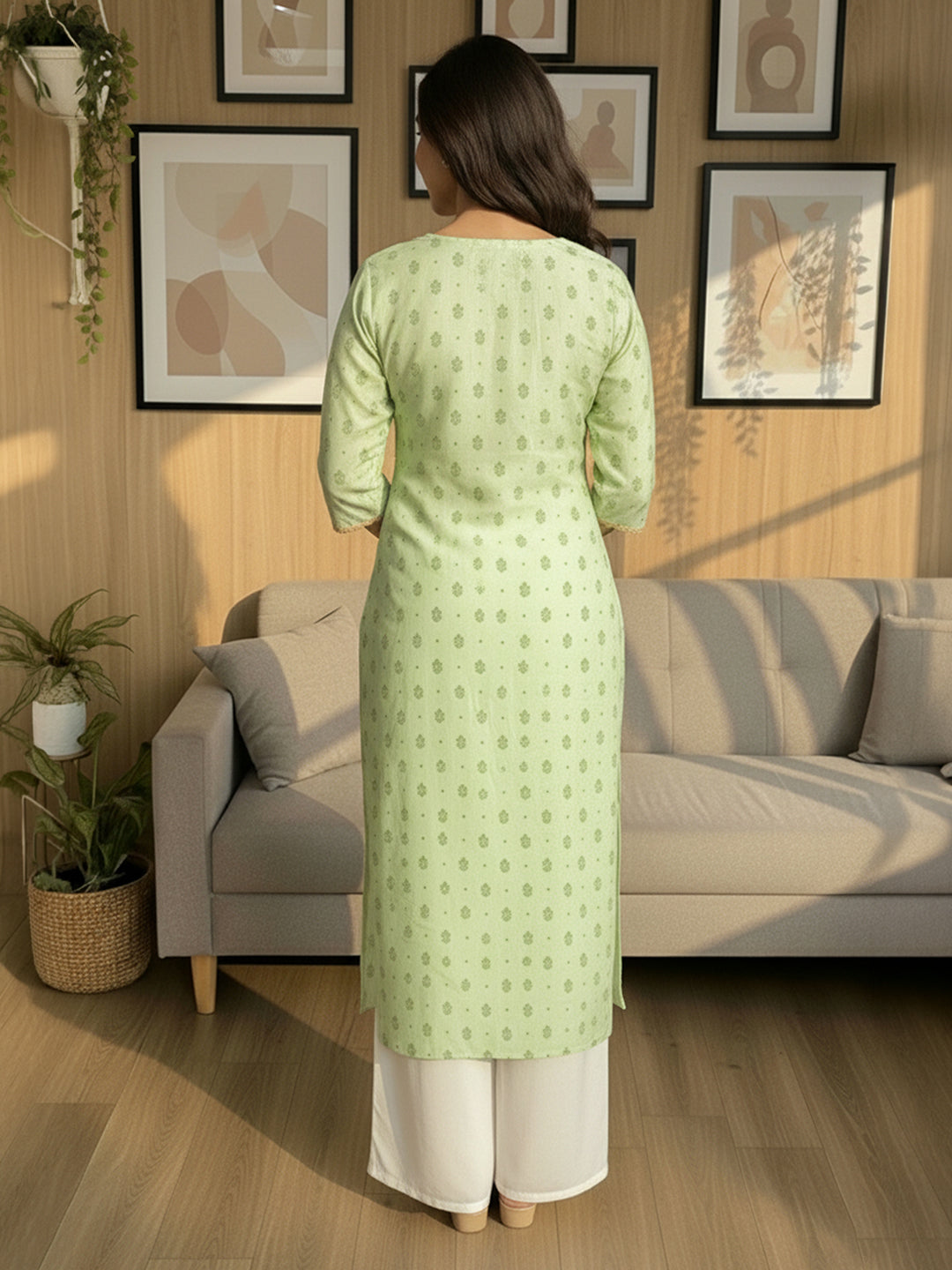 Janasya Mint Straight Silk Blend Kurta - Dista