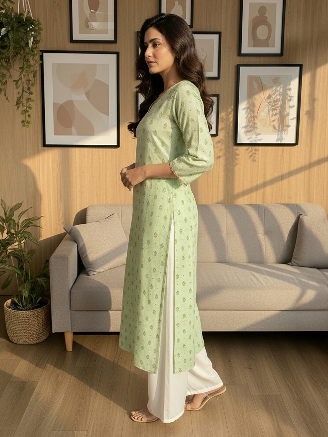 Janasya Mint Straight Silk Blend Kurta - Dista