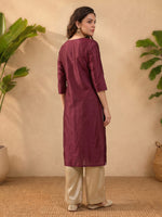 Thumbnail for Janasya Wine Straight Silk Blend Kurta - Dista