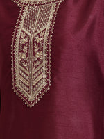 Thumbnail for Janasya Wine Straight Silk Blend Kurta - Dista