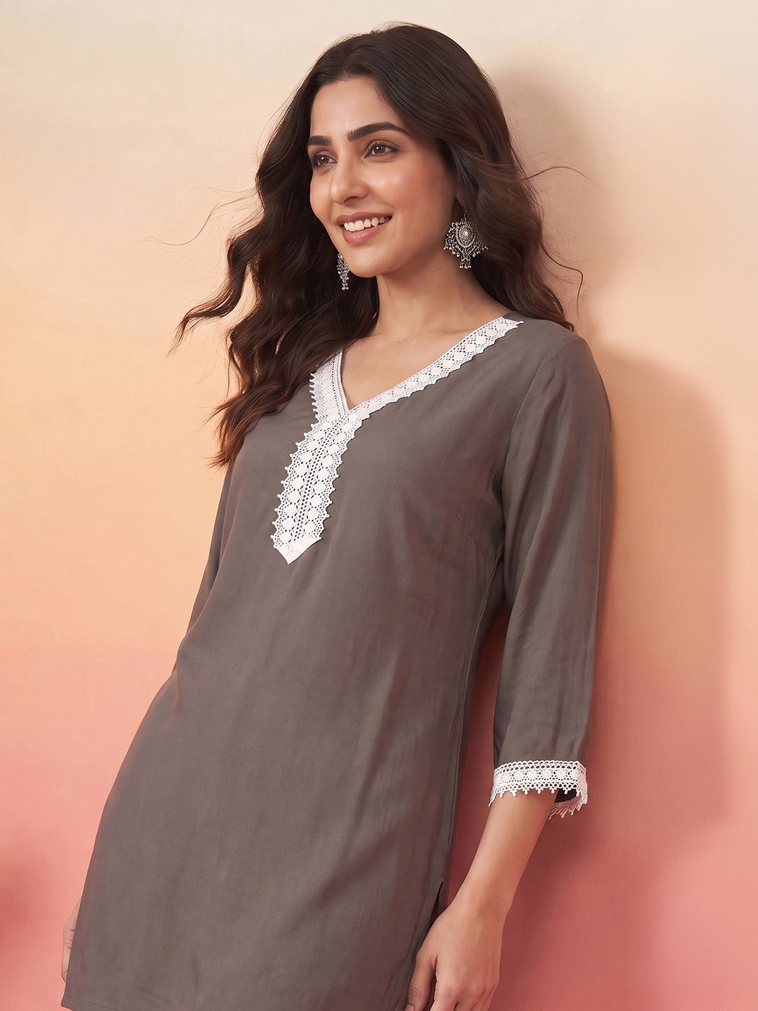 Janasya Grey Straight Rayon Kurta - Dista