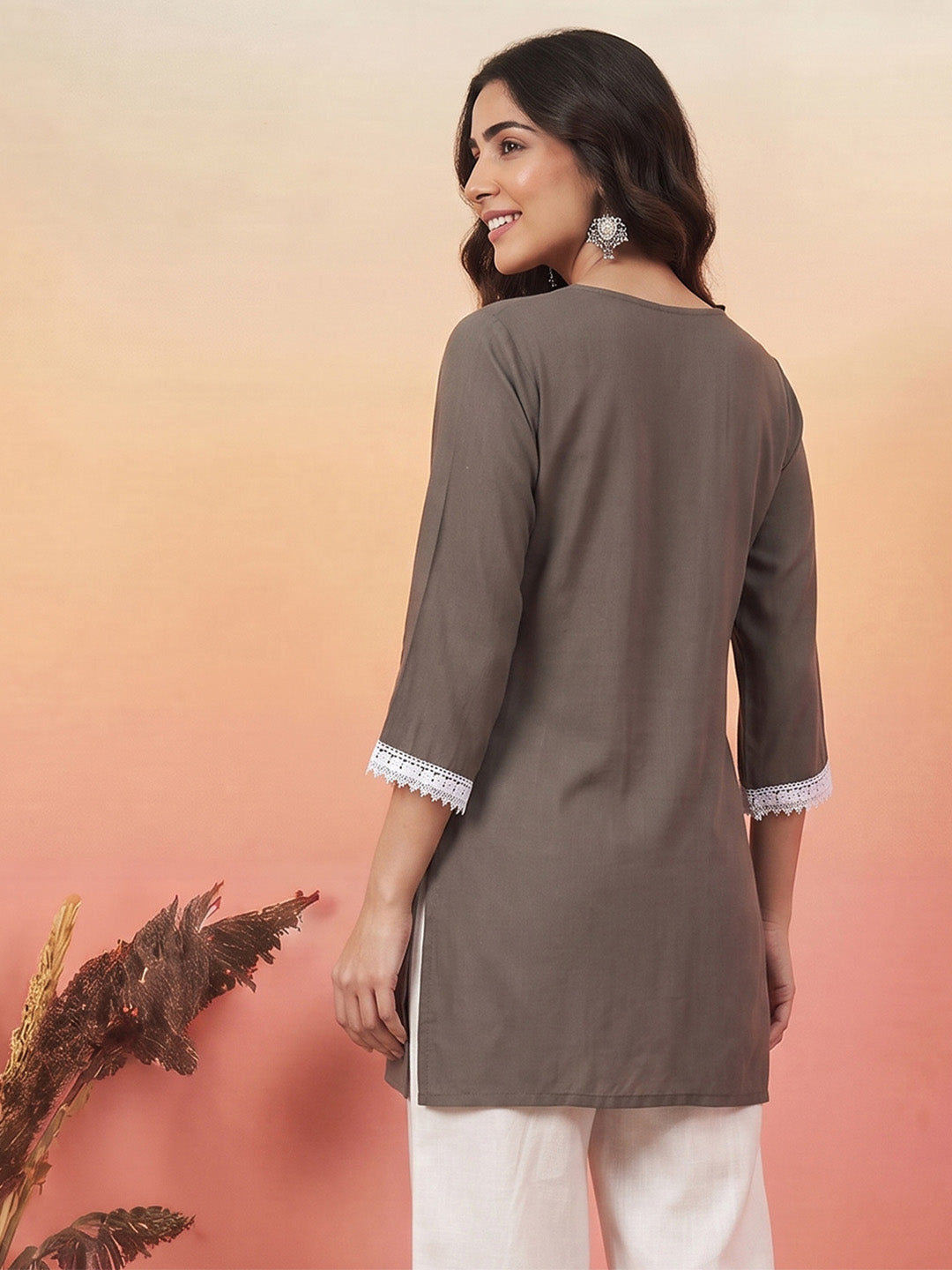 Janasya Grey Straight Rayon Kurta - Dista