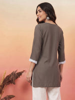 Thumbnail for Janasya Grey Straight Rayon Kurta - Dista