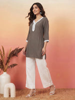 Thumbnail for Janasya Grey Straight Rayon Kurta - Dista