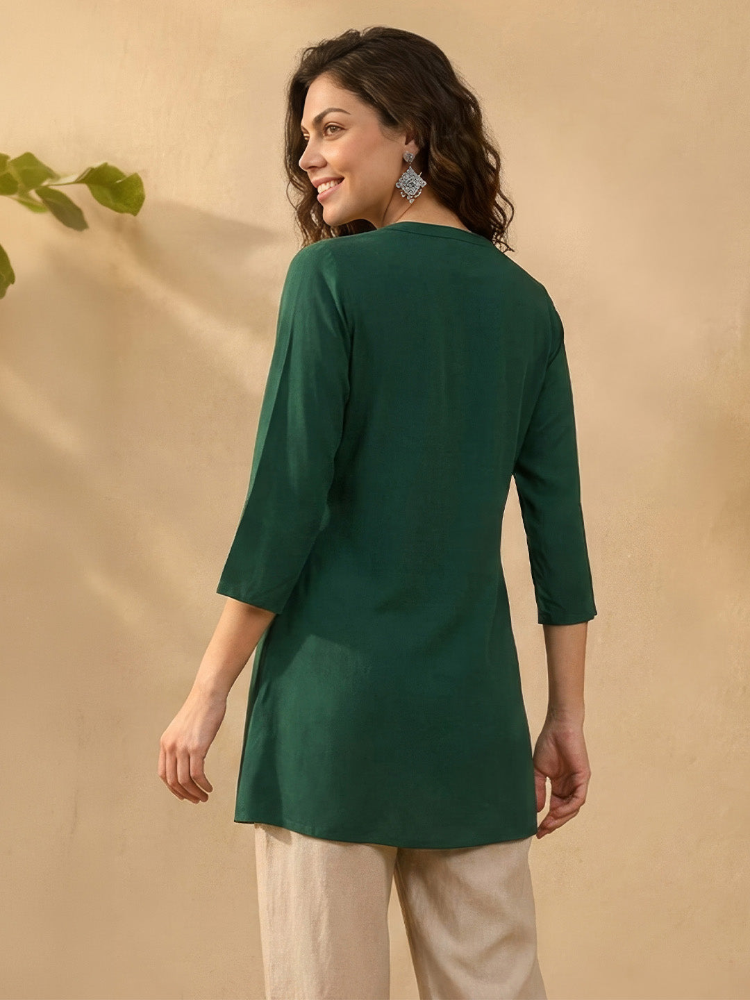 Janasya Dark Green Straight Rayon Kurta - Dista