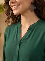 Thumbnail for Janasya Dark Green Straight Rayon Kurta - Dista