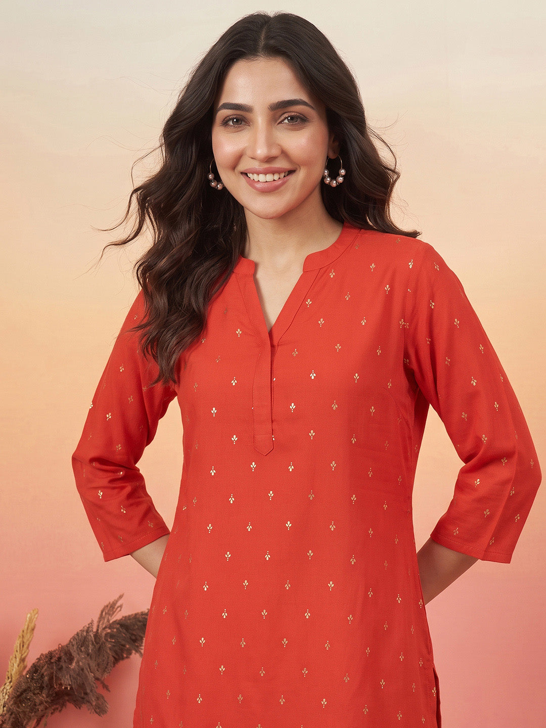 Janasya Rust Straight Rayon Kurta - Dista