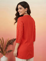 Thumbnail for Janasya Rust Straight Rayon Kurta - Dista