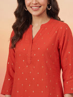 Thumbnail for Janasya Rust Straight Rayon Kurta - Dista