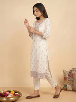 Thumbnail for Janasya Off White Straight Cotton Kurta - Dista