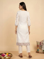 Thumbnail for Janasya Off White Straight Cotton Kurta - Dista