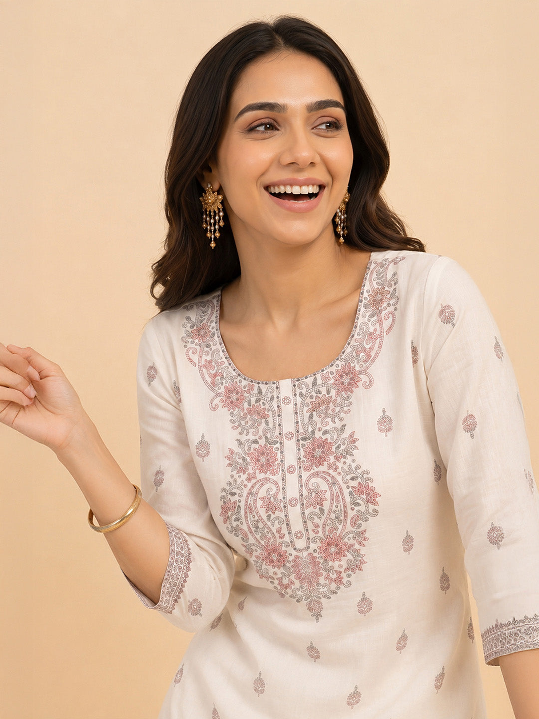Janasya Off White Straight Cotton Kurta - Dista