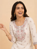 Thumbnail for Janasya Off White Straight Cotton Kurta - Dista
