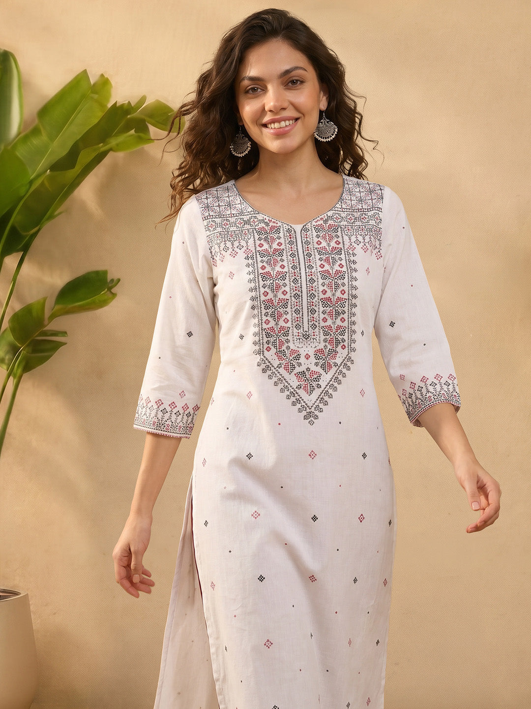 Janasya White Straight Cotton Kurta - Dista
