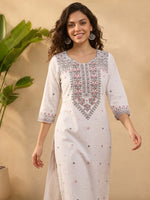 Thumbnail for Janasya White Straight Cotton Kurta - Dista
