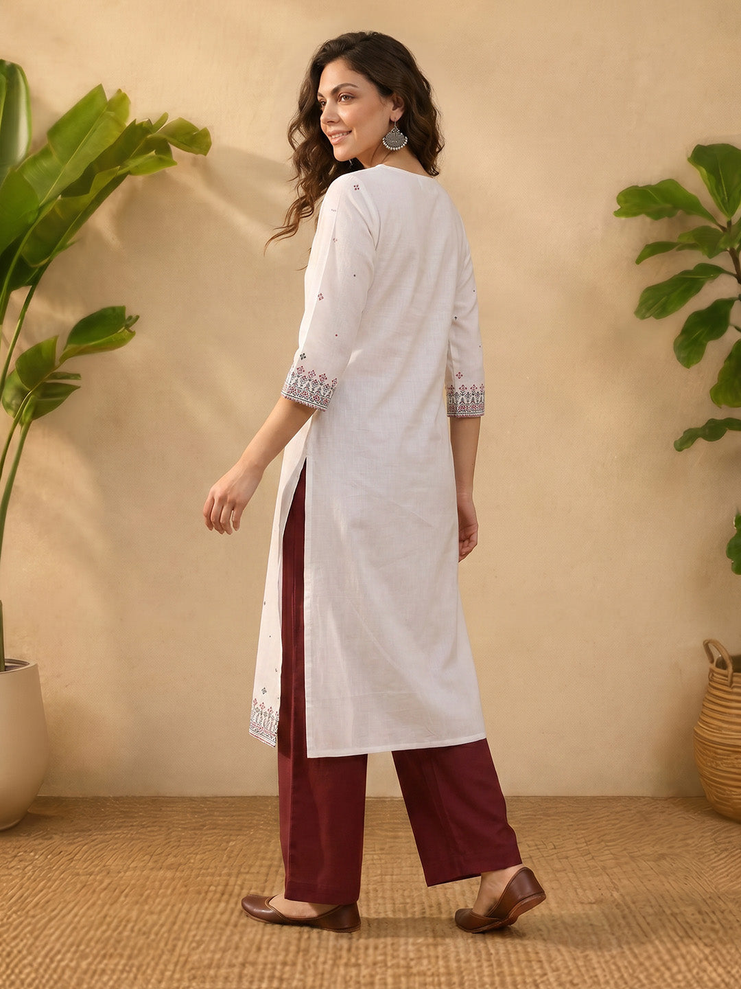 Janasya White Straight Cotton Kurta - Dista