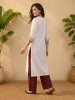 Thumbnail for Janasya White Straight Cotton Kurta - Dista
