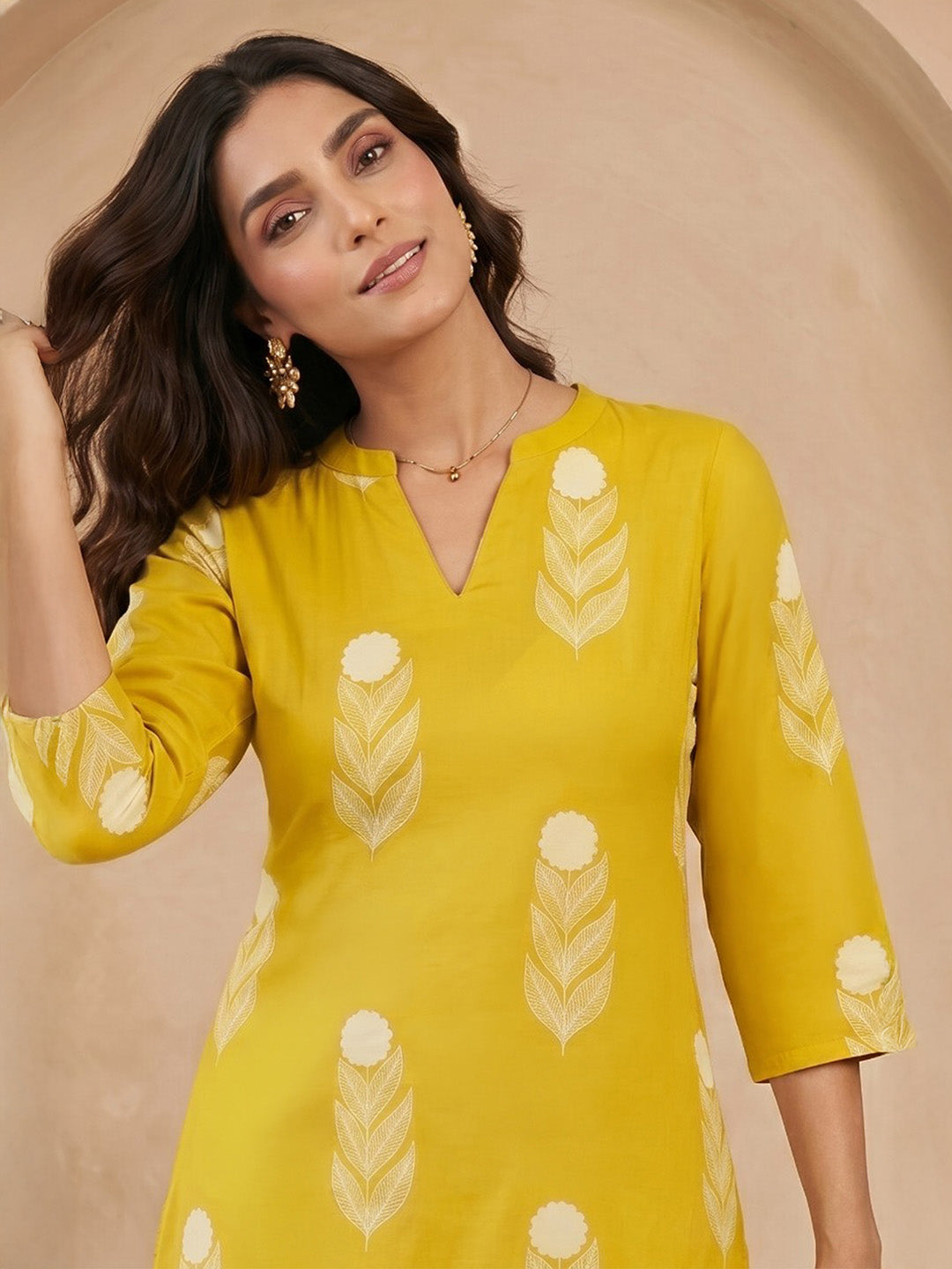 Janasya Lime Yellow Straight Cotton Kurta - Dista