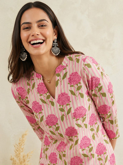 Janasya Pink Straight Cotton Kurta - Dista