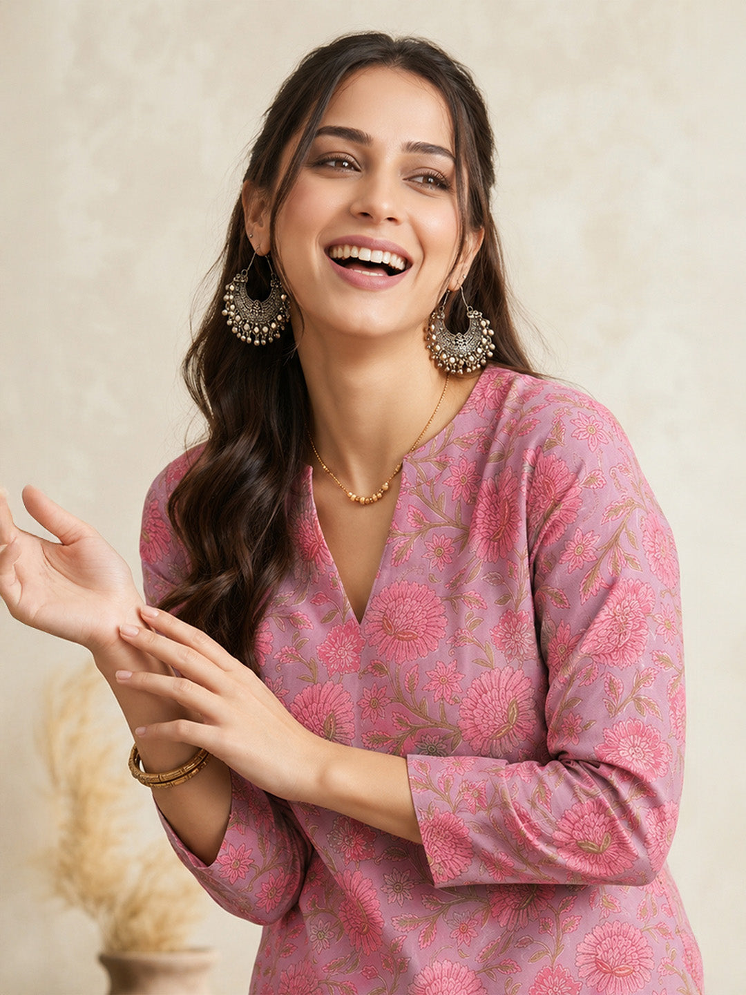 Janasya Lavender Straight Cotton Kurta - Dista