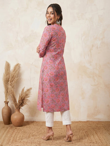 Janasya Lavender Straight Cotton Kurta - Dista