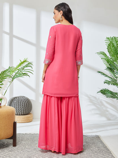 Janasya Pink Straight Georgette Kurta & Bottom - Dista