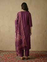 Thumbnail for Janasya Wine Straight Silk Blend Kurta,Bottom & Dupatta - Dista