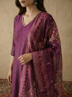 Thumbnail for Janasya Wine Straight Silk Blend Kurta,Bottom & Dupatta - Dista