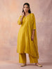 Janasya Lime Yellow Straight Silk Blend Kurta,Bottom & Dupatta - Dista