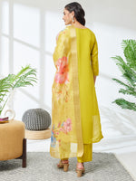 Thumbnail for Janasya Lime Yellow Straight Silk Blend Kurta,Bottom & Dupatta - Dista