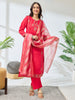 Janasya Pink Straight Silk Blend Kurta,Bottom & Dupatta - Dista