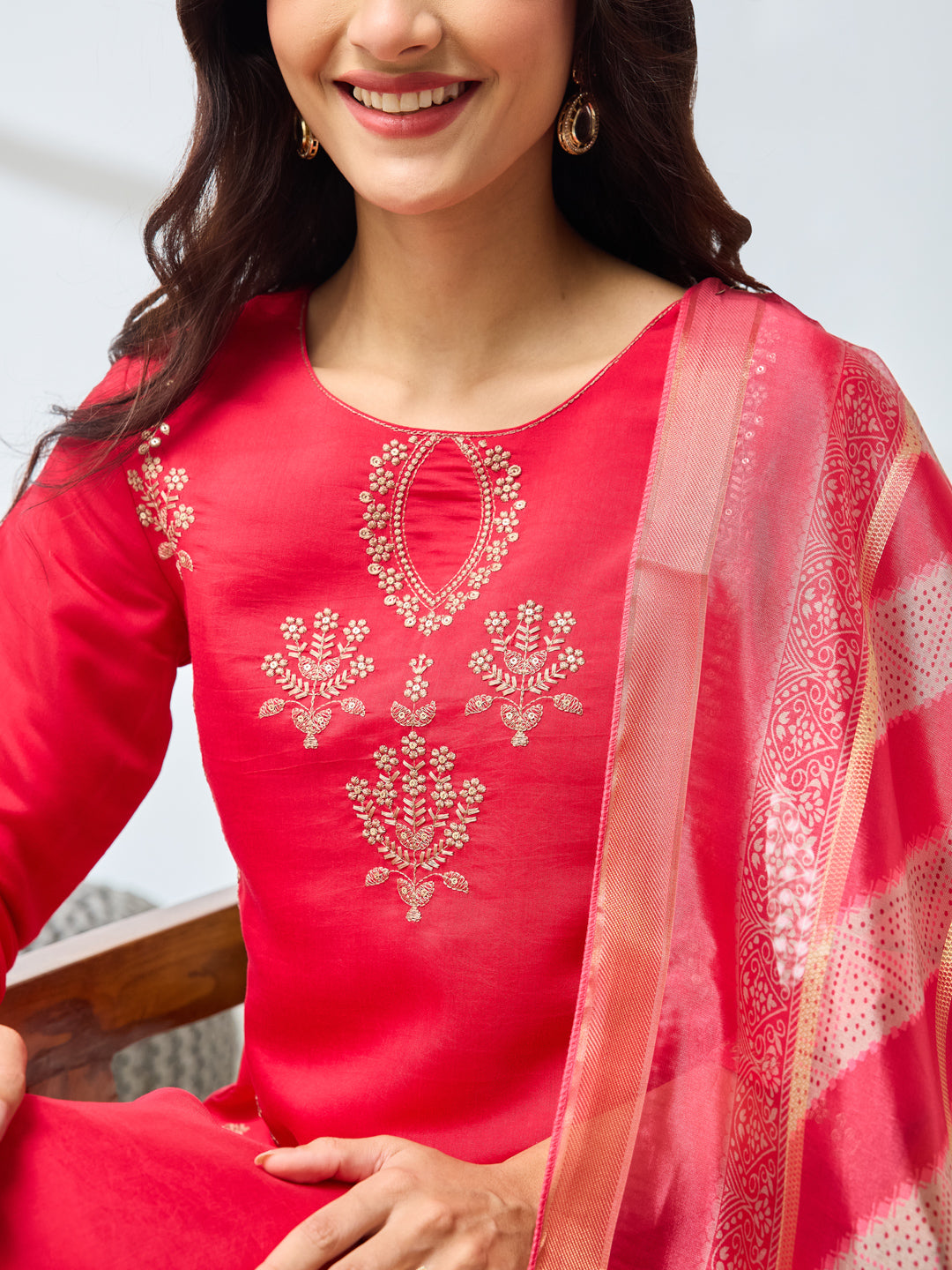 Janasya Pink Straight Silk Blend Kurta,Bottom & Dupatta - Dista