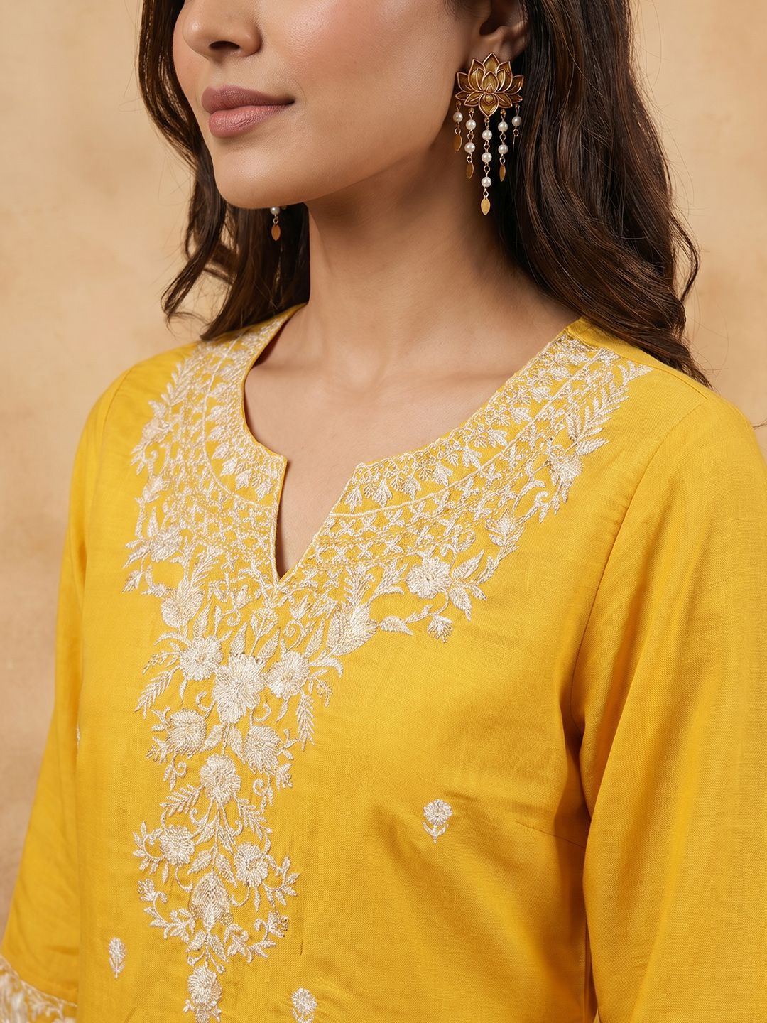 Janasya Yellow Straight Silk Blend Kurta,Bottom & Dupatta - Dista