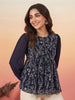 Janasya Navy Blue Peplum Georgette Top - Dista