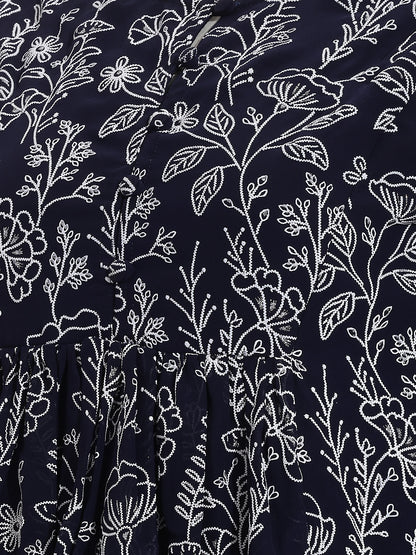 Janasya Navy Blue Peplum Georgette Top - Dista