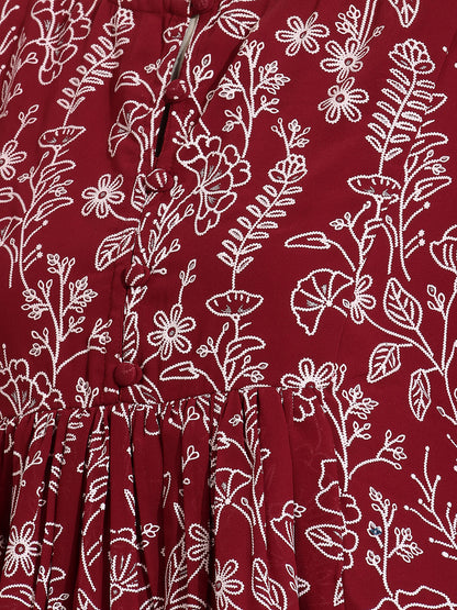Janasya Maroon Peplum Georgette Top - Dista