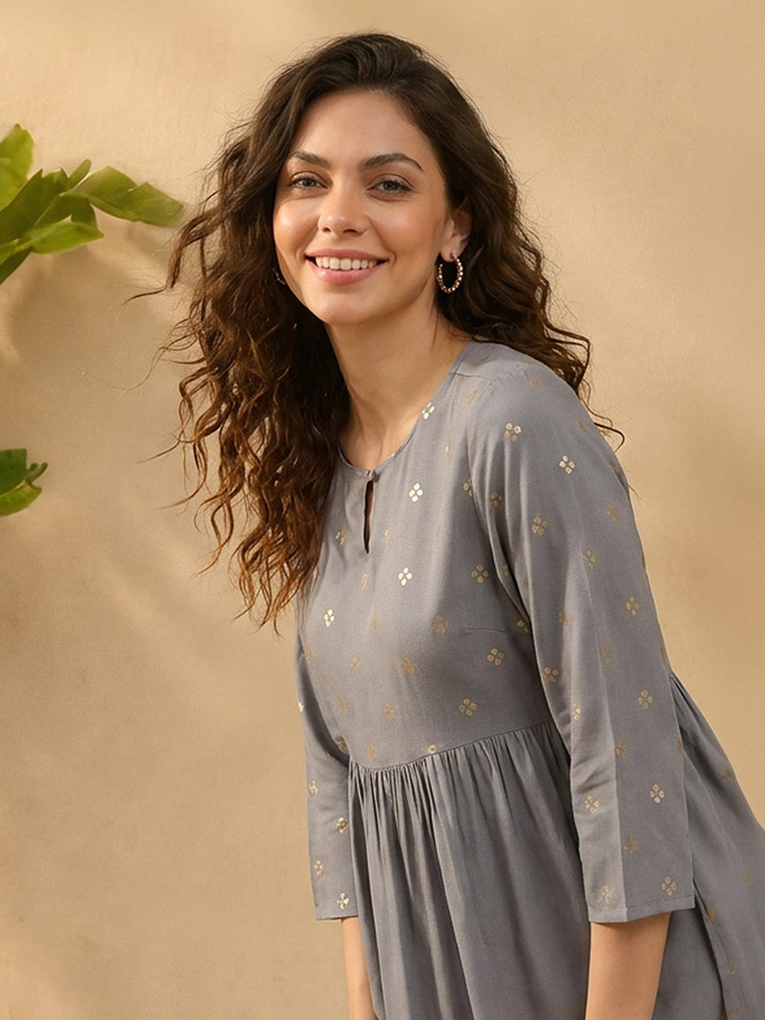 Janasya Grey A-Line Rayon Tunic - Dista