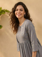 Thumbnail for Janasya Grey A-Line Rayon Tunic - Dista